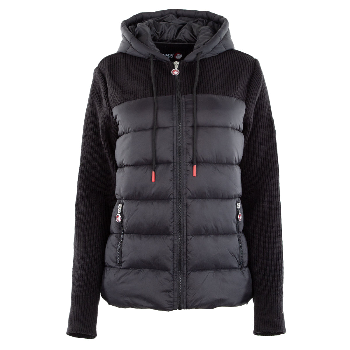 Canada Weather Gear Women's Puffer Jacket with Sweater Sleeves Black Jackets - Tophatter Daily Deals