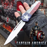 Captain America OTF Knife D/A Auto Switchblade *Limited Edtition* Single Edge Plain Knife-OTF - Tophatter Daily Deals