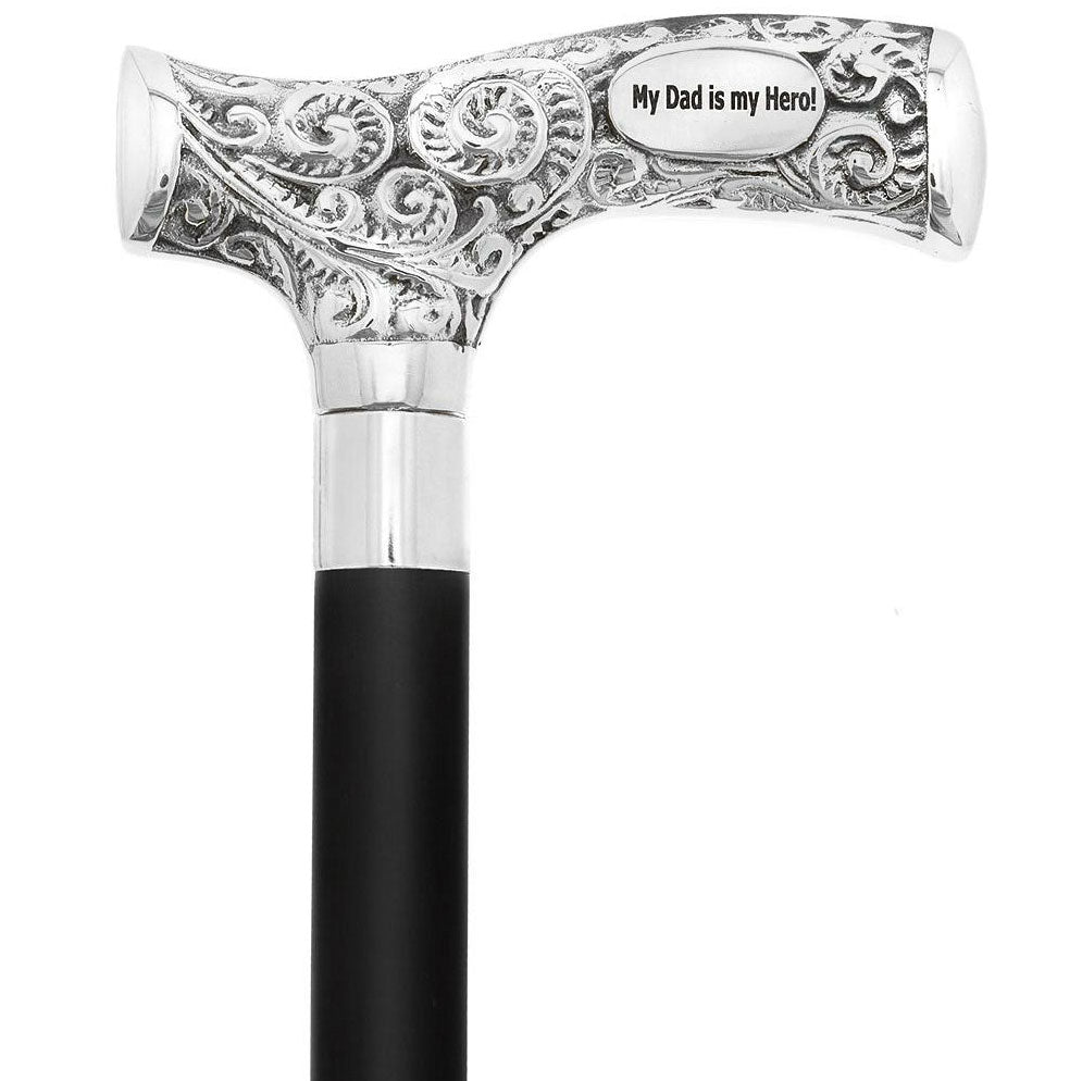 Father's Day Chrome Brass Personalized Engraving Fritz Cane Walking Cane Engraving - Tophatter Daily Deals