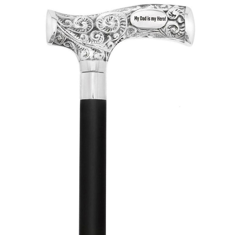 Father's Day Chrome Brass Personalized Engraving Fritz Cane Walking Cane Engraving - Tophatter Daily Deals