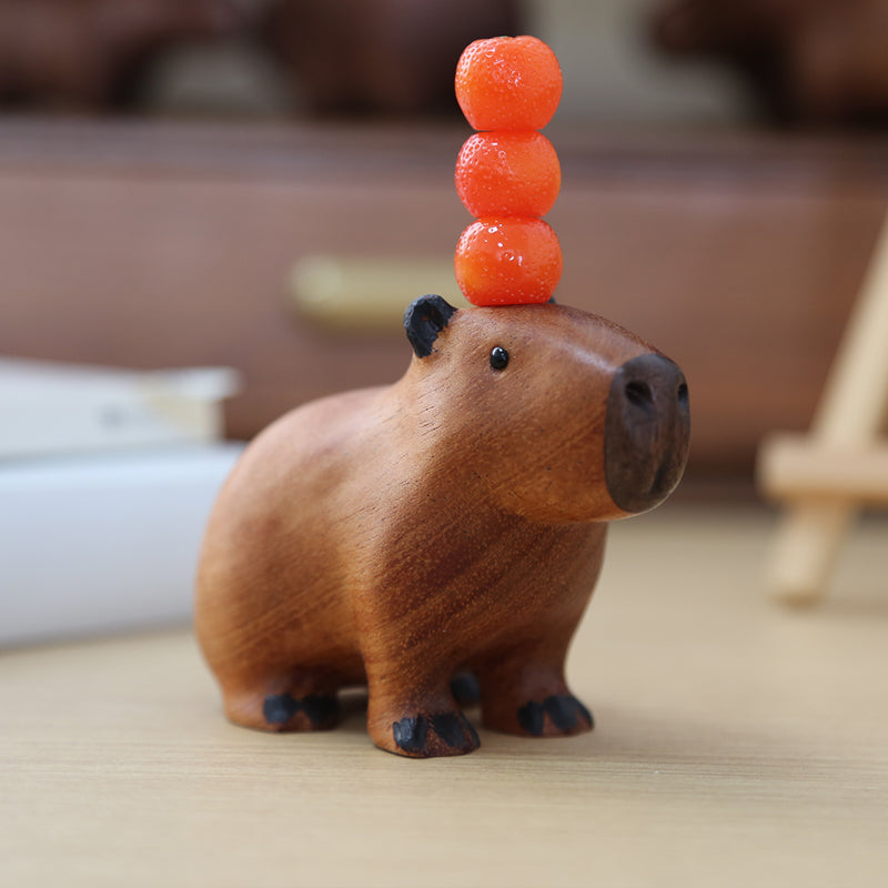 Capybara Handcrafted Wood Ornament + 3 Oranges Decor - Tophatter Daily Deals