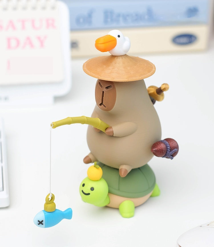 Capybara on Turtle Fishing Ornament With Hat Decor - Tophatter Daily Deals