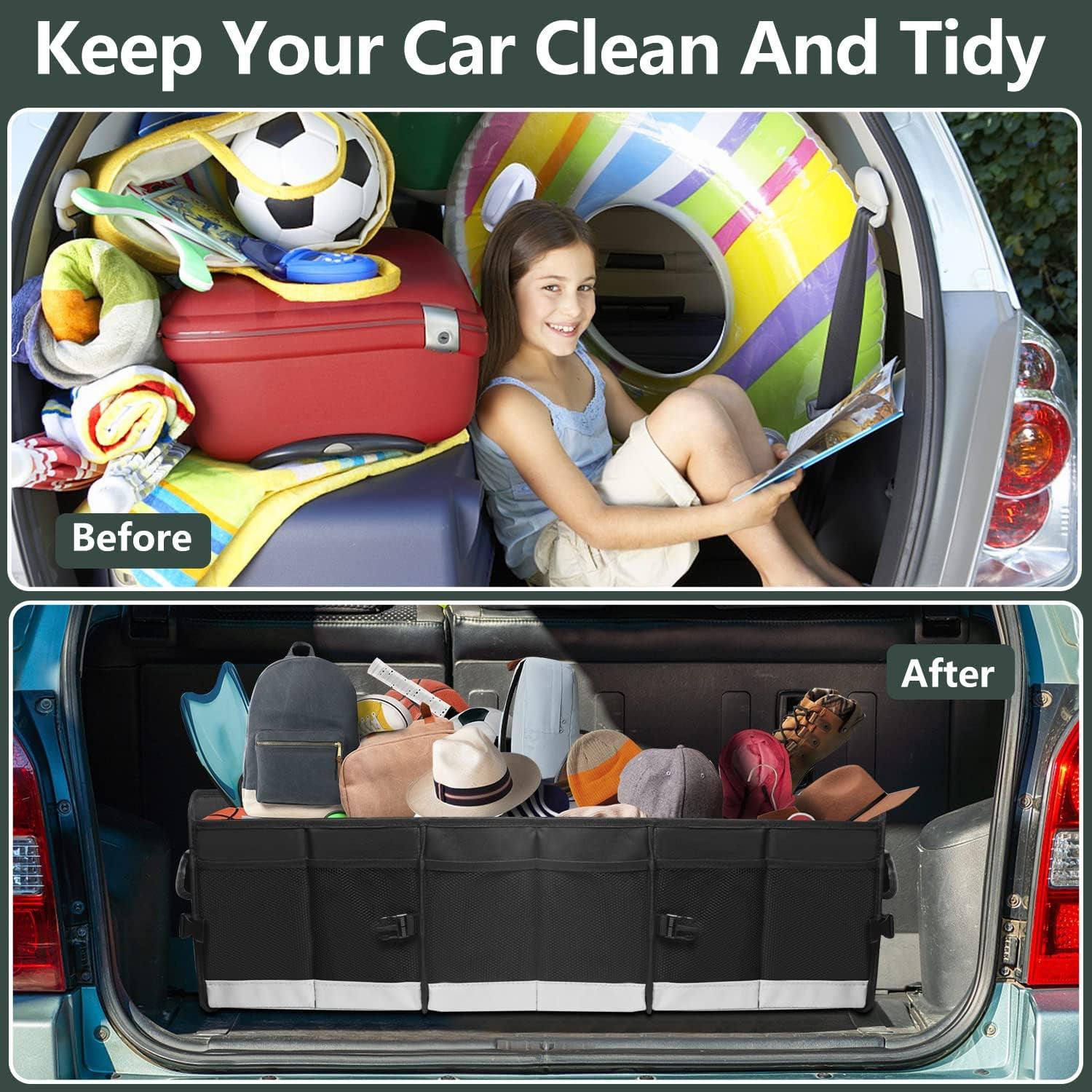 Car Boot Organiser - Heavy Duty Collapsible Foldable Tidy Pocket Storage Car Accessories - Tophatter Daily Deals