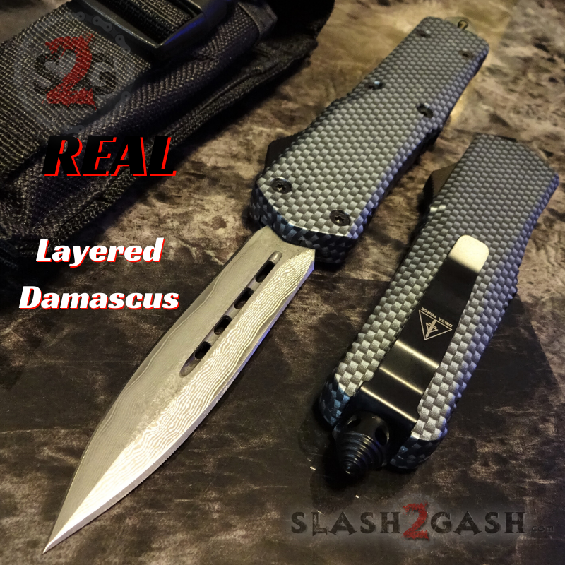 Carbon Fiber OTF Knife D/A Switchblade REAL Damascus - Dagger Plain ...