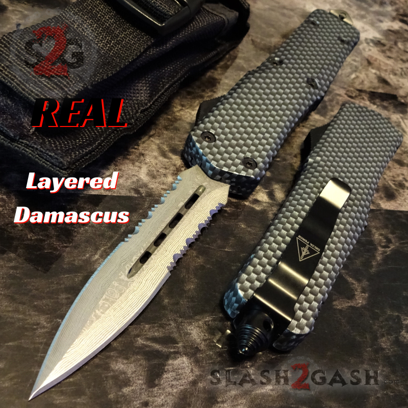 Carbon Fiber OTF Knife D/A Switchblade REAL Damascus - Dagger Ser Dagger Ser Knife-OTF - Tophatter Daily Deals