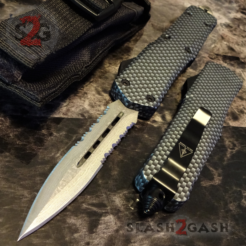 Carbon Fiber OTF Knife D/A Switchblade REAL Damascus - 6 Blades Knife-OTF - Tophatter Daily Deals