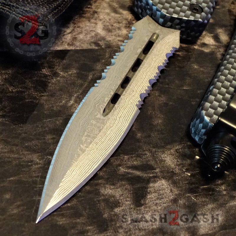 Carbon Fiber OTF Knife D/A Switchblade REAL Damascus - Dagger Ser Knife-OTF - Tophatter Daily Deals