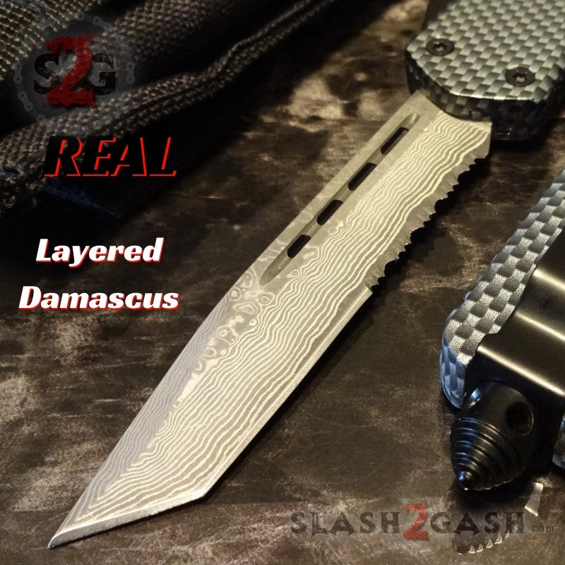 Carbon Fiber OTF Knife D/A Switchblade REAL Damascus - 6 Blades Knife-OTF - Tophatter Daily Deals