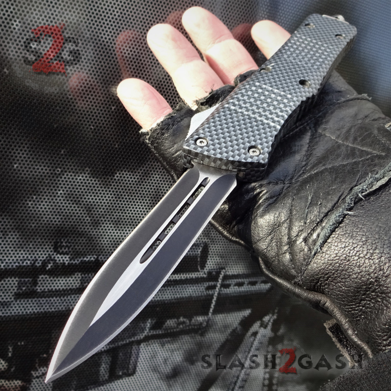 Carbon Fiber OTF Knife Dark Knight D/A Delta Force - Dagger Double Edge Plain Knife-OTF - Tophatter Daily Deals