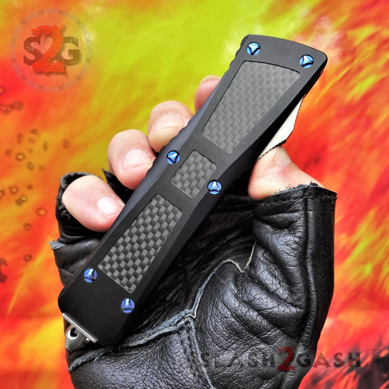 Dark Knight VG-10 OTF Knife CNC w/ Carbon Fiber - Tanto Extreme Blue Screws Knife-OTF - Tophatter Daily Deals
