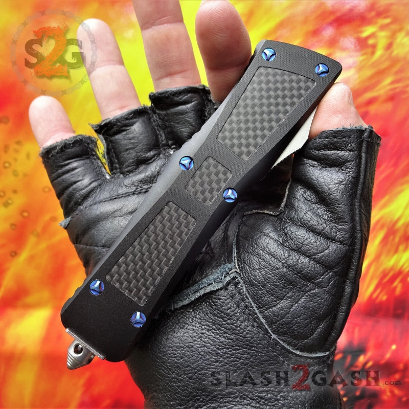Dark Knight VG-10 OTF Knife CNC w/ Carbon Fiber - Tanto Blue Screws Knife-OTF - Tophatter Daily Deals