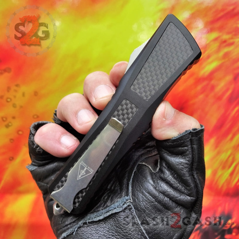 Dark Knight VG-10 OTF Knife CNC w/ Carbon Fiber - Tanto Blue Screws Knife-OTF - Tophatter Daily Deals