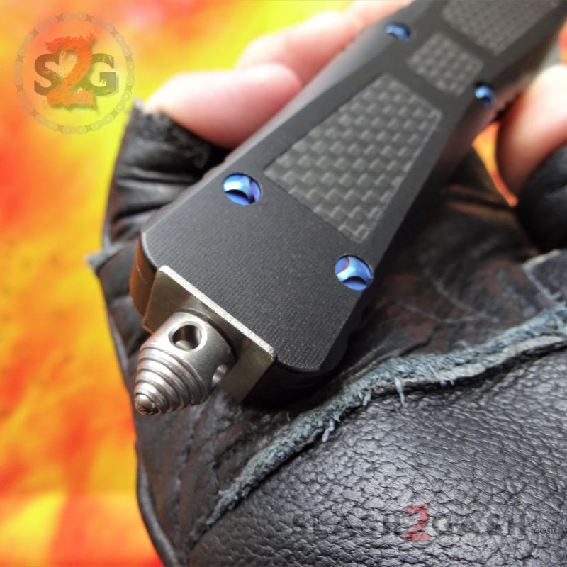 Dark Knight VG-10 OTF Knife CNC w/ Carbon Fiber - Tanto Blue Screws Knife-OTF - Tophatter Daily Deals