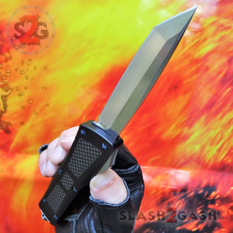 Dark Knight VG-10 OTF Knife CNC w/ Carbon Fiber - Tanto Blue Screws Knife-OTF - Tophatter Daily Deals