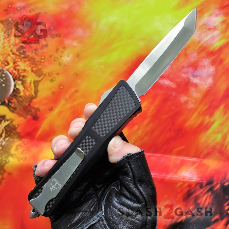 Dark Knight VG-10 OTF Knife CNC w/ Carbon Fiber - Tanto Blue Screws Knife-OTF - Tophatter Daily Deals