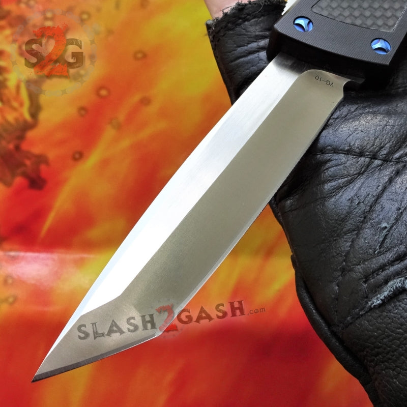 Dark Knight VG-10 OTF Knife CNC w/ Carbon Fiber - Tanto Blue Screws Knife-OTF - Tophatter Daily Deals