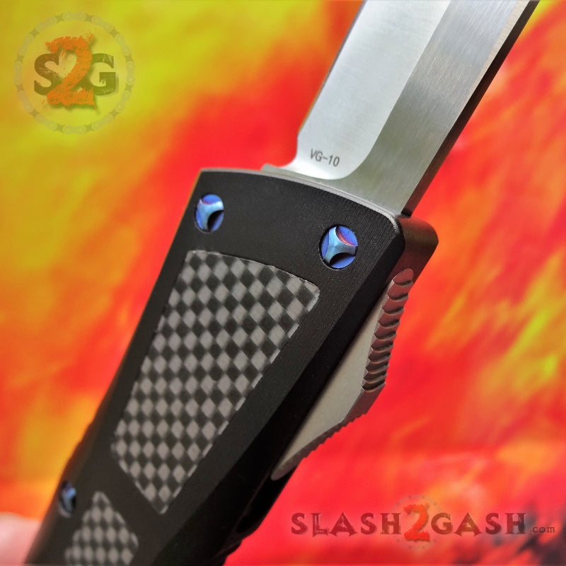 Dark Knight VG-10 OTF Knife CNC w/ Carbon Fiber - Tanto Blue Screws Knife-OTF - Tophatter Daily Deals