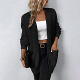 Warm Cozy Women’s Cardigan - Open Long Chunky Knit, Casual Black - Tophatter Daily Deals