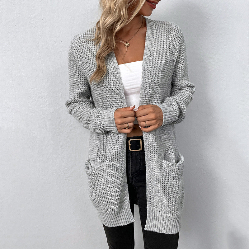 Warm Cozy Women’s Cardigan - Open Long Chunky Knit, Casual Gray - Tophatter Daily Deals