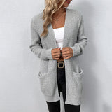 Warm Cozy Women’s Cardigan - Open Long Chunky Knit, Casual Gray - Tophatter Daily Deals