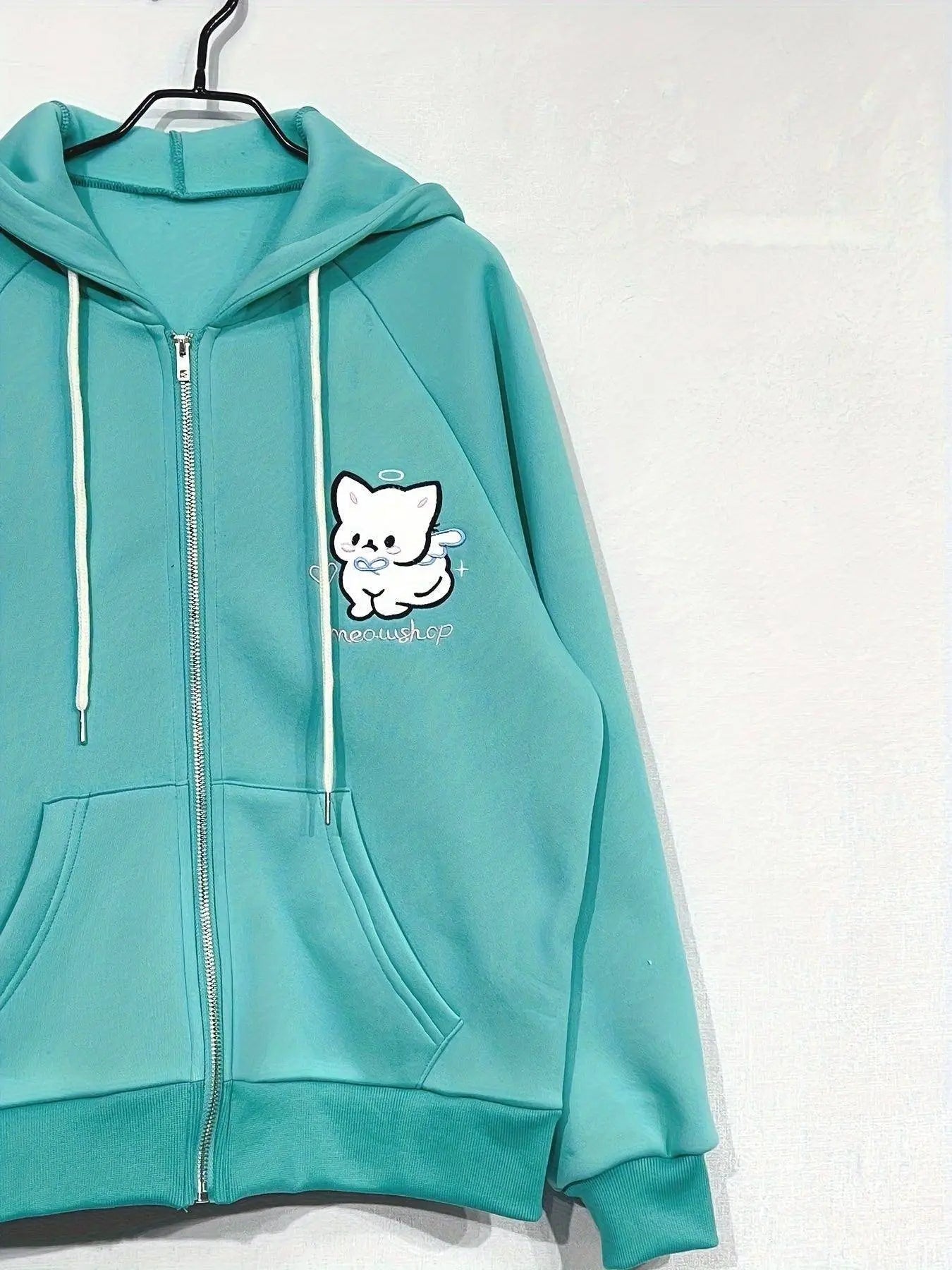 Cartoon Print Zip-up Hoodie Sweatshirt, Casual Long Raglan Sleeve Slant Pockets Drawstring Jacket For Fall & Winter, Women's Clothing - Tophatter Daily Deals