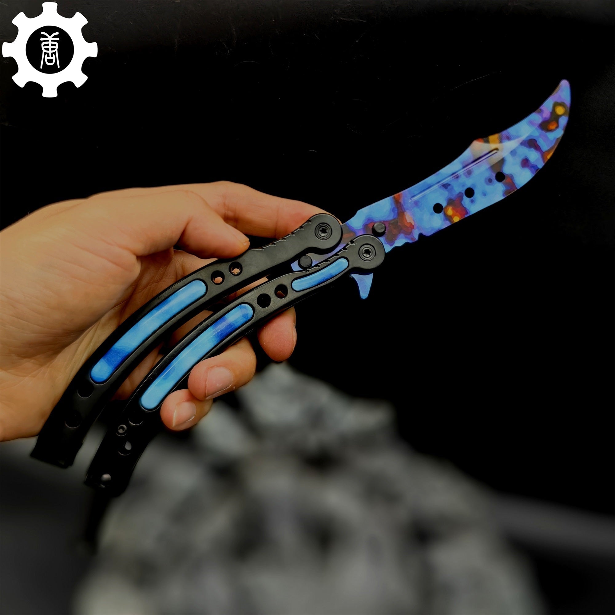 Case Hardened Blue Gem Seed Balisong Game Butterfly Knife - Tophatter Daily Deals