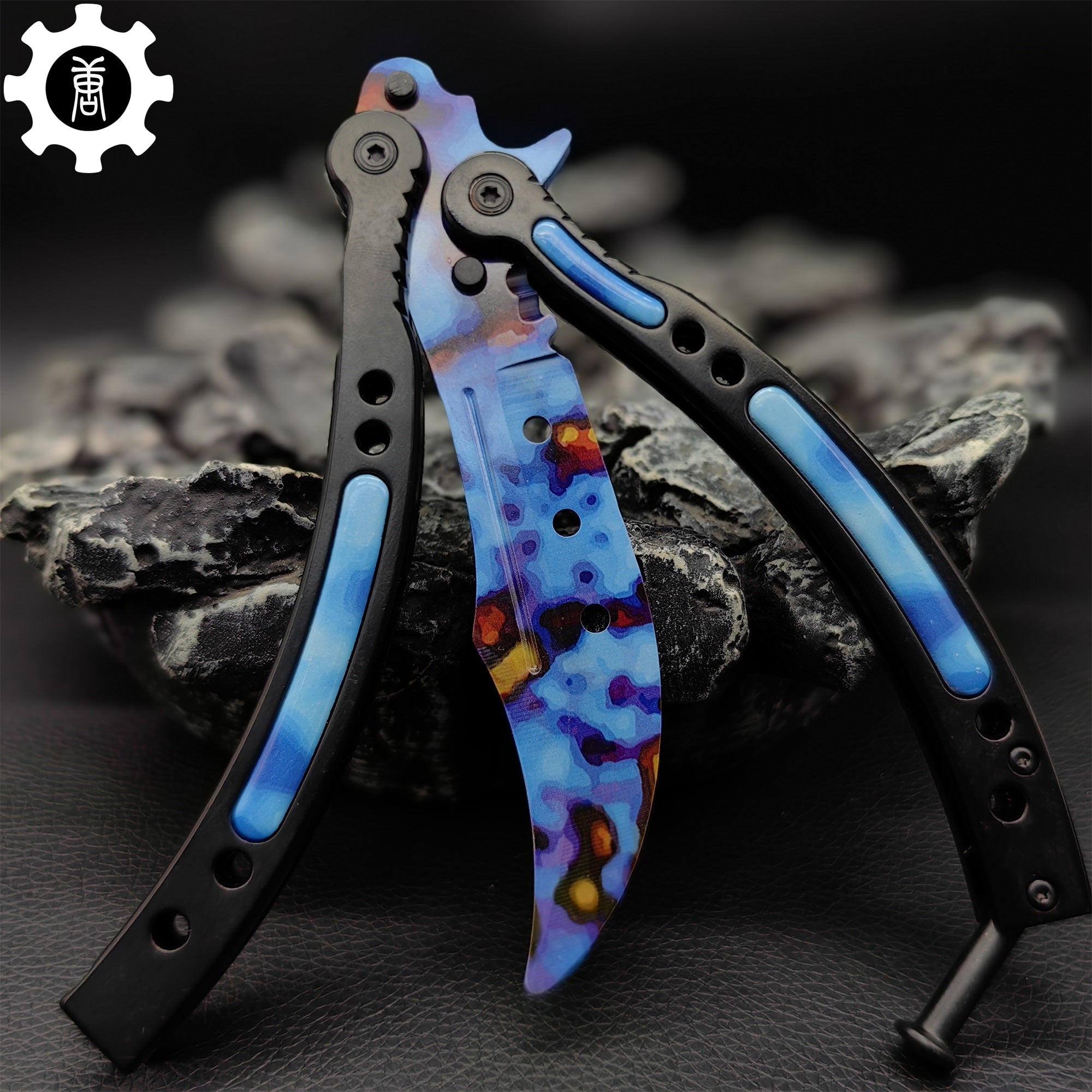 Case Hardened Blue Gem Seed Balisong Game Butterfly Knife - Tophatter Daily Deals