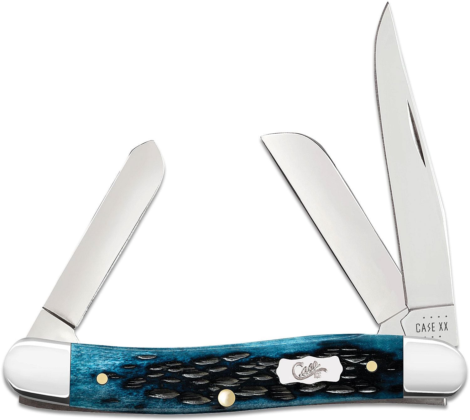 Case Medium Stockman - Pocket Worn Peach Seed Jig Mediterranean Blue Bone - 51851 - Tophatter Daily Deals