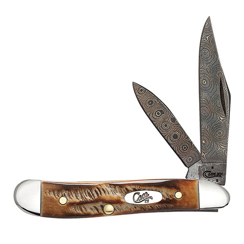 Case - Damascus - Bone Stag - Peanut - 34806 Traditional Knives - Tophatter Daily Deals
