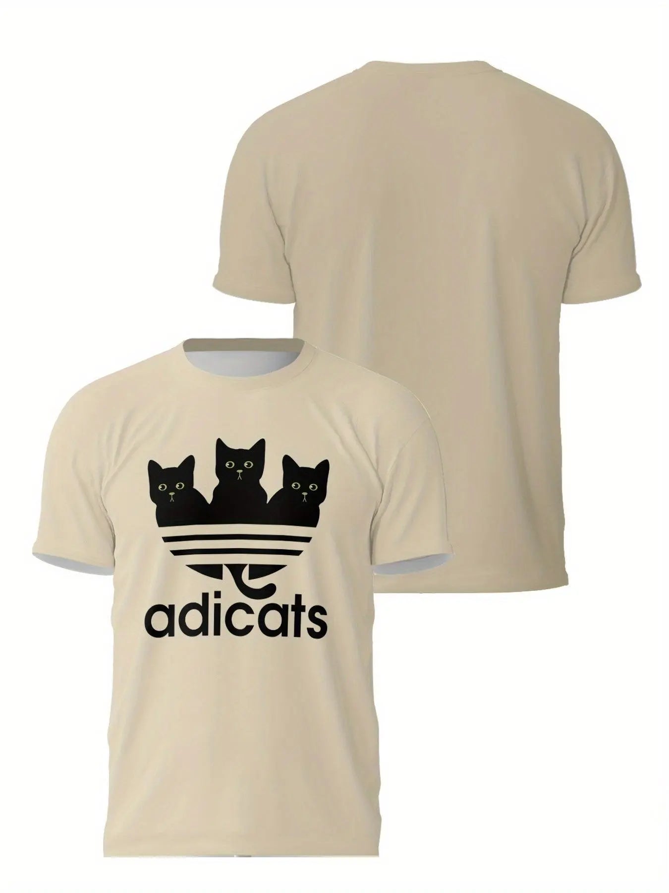 Casual Polyester-Spandex Knit T-Shirt with 3D Cat Print for Adults, Crew Neck, Regular Fit, Breathable Summer Tee with Slight Stretch - Tophatter Daily Deals