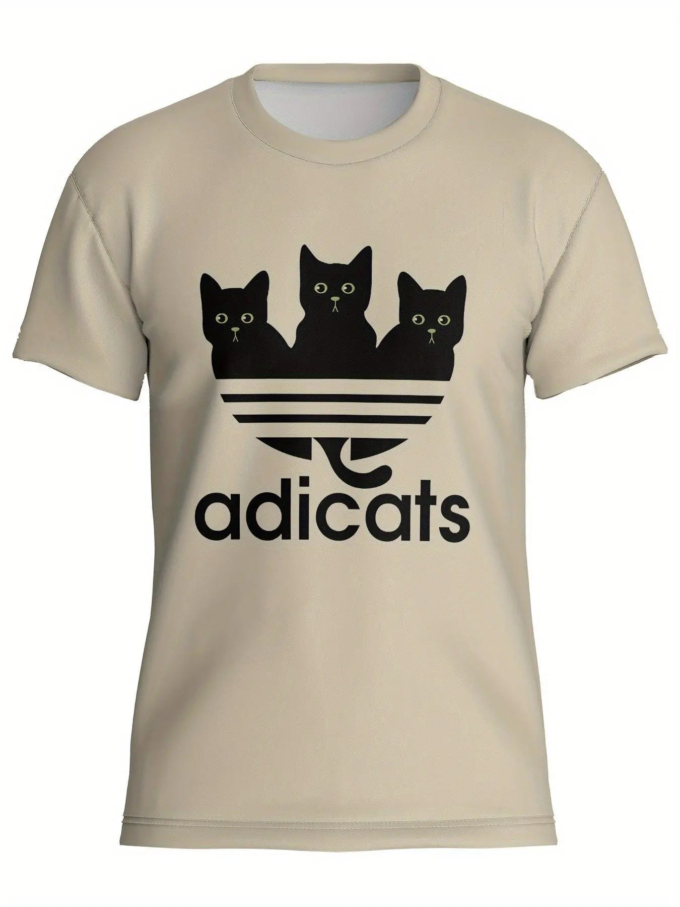 Casual Polyester-Spandex Knit T-Shirt with 3D Cat Print for Adults, Crew Neck, Regular Fit, Breathable Summer Tee with Slight Stretch - Tophatter Daily Deals