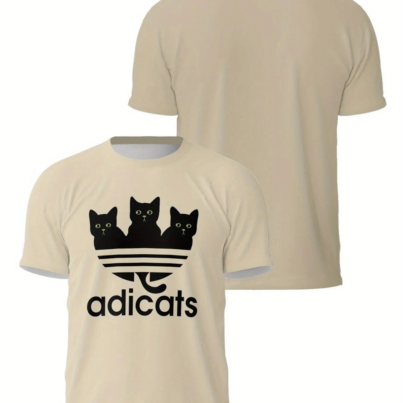 Casual Polyester-Spandex Knit T-Shirt with 3D Cat Print for Adults, Crew Neck, Regular Fit, Breathable Summer Tee with Slight Stretch Mixed Color - Tophatter Daily Deals