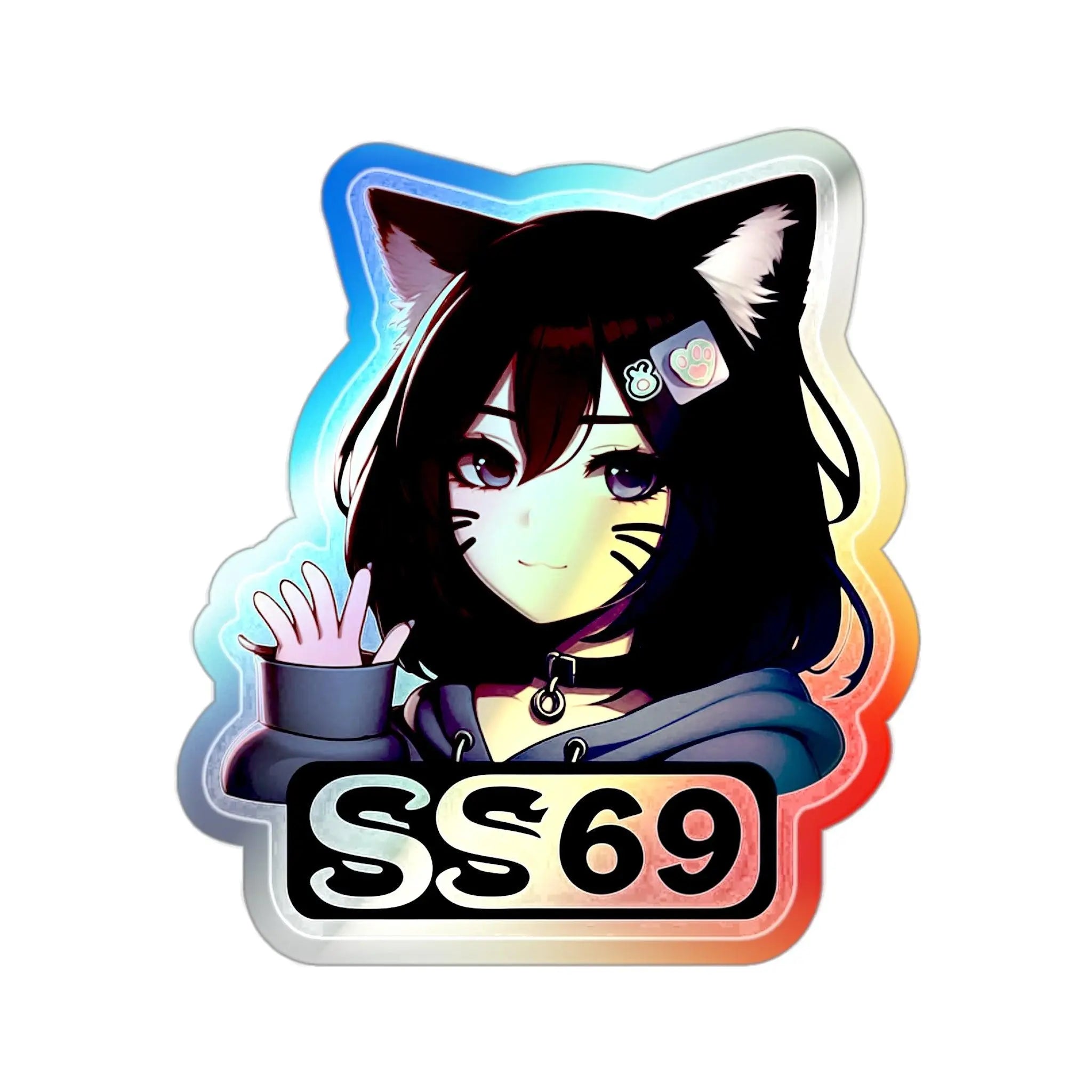 Cat E-Girl Holographic Die-cut Stickers 2" × 2" Die-Cut Holographic Paper products - Tophatter Daily Deals