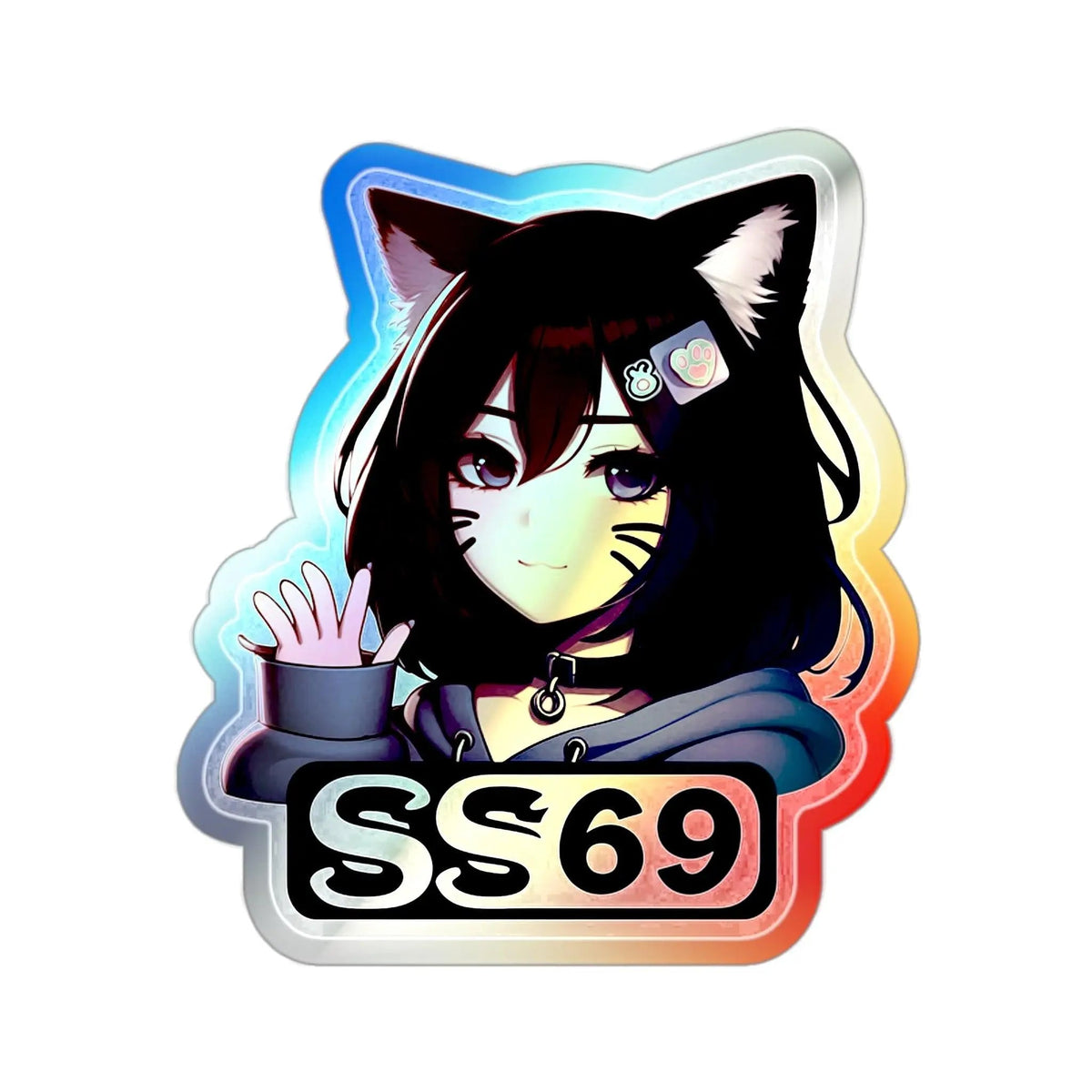 Cat E-Girl Holographic Die-cut Stickers 2" × 2" Die-Cut Holographic Paper products - Tophatter Daily Deals