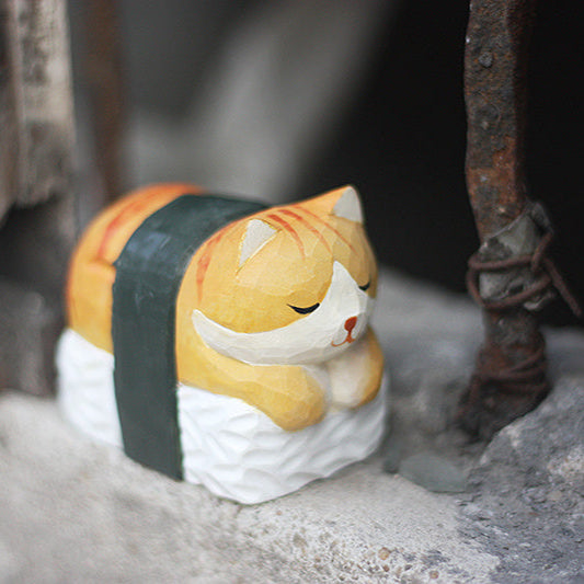 Cat Sushi Handmade Wood Carved Ornament Ornament - Tophatter Daily Deals