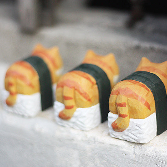 Cat Sushi Handmade Wood Carved Ornament Ornament - Tophatter Daily Deals