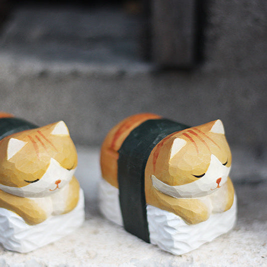 Cat Sushi Handmade Wood Carved Ornament Ornament - Tophatter Daily Deals