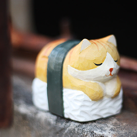 Cat Sushi Handmade Wood Carved Ornament Ornament - Tophatter Daily Deals