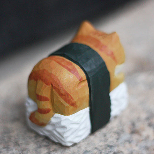 Cat Sushi Handmade Wood Carved Ornament Ornament - Tophatter Daily Deals