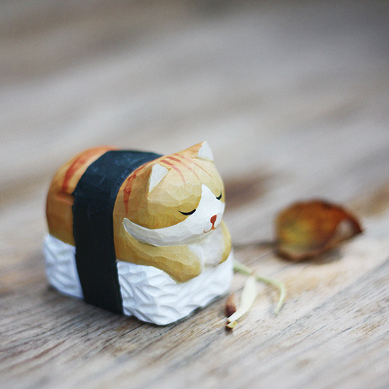 Cat Sushi Handmade Wood Carved Ornament Ornament - Tophatter Daily Deals