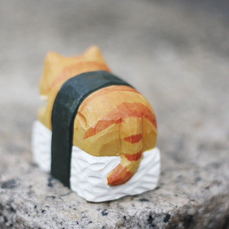 Cat Sushi Handmade Wood Carved Ornament Ornament - Tophatter Daily Deals