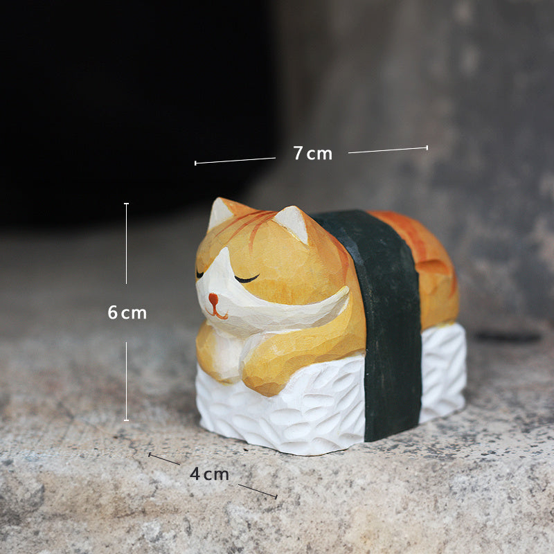 Cat Sushi Handmade Wood Carved Ornament Ornament - Tophatter Daily Deals