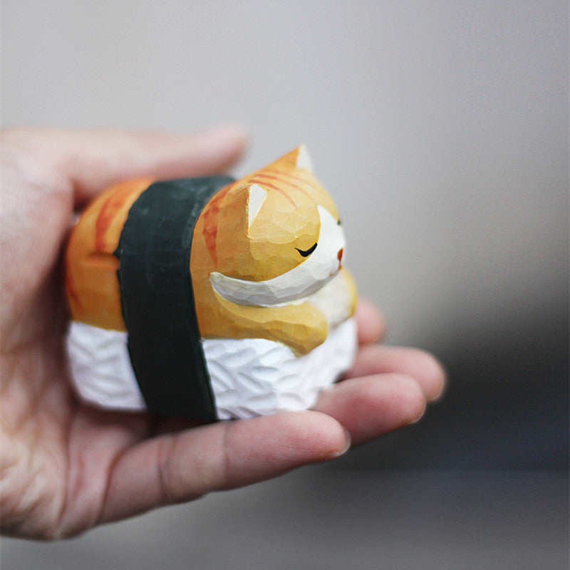 Cat Sushi Handmade Wood Carved Ornament Sushi Cat Ornament - Tophatter Daily Deals