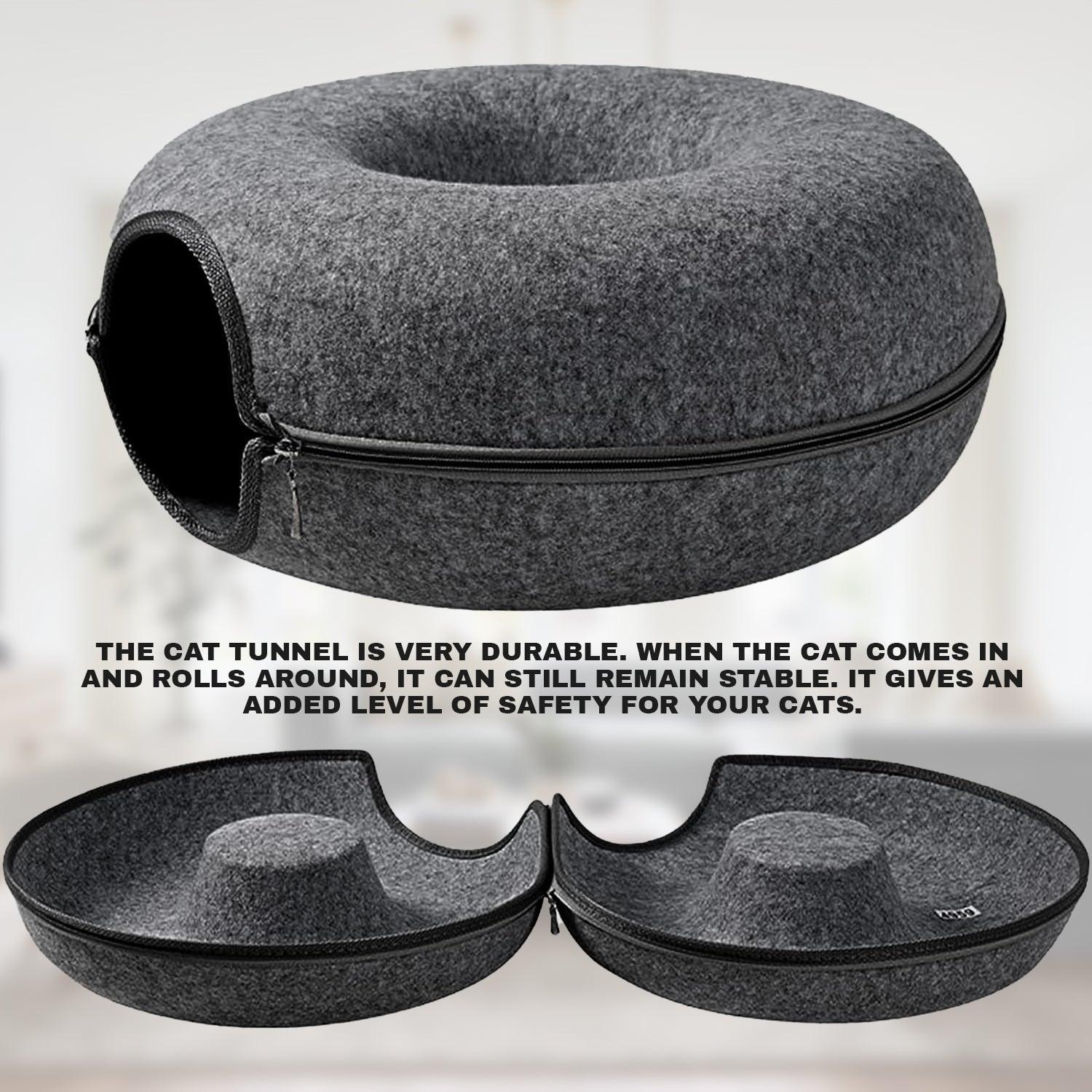 Cat Tunnel Bed - Natural Felt Pet Cat Cave Nest Round House Donut Interactive Toy Pet Products - Tophatter Daily Deals
