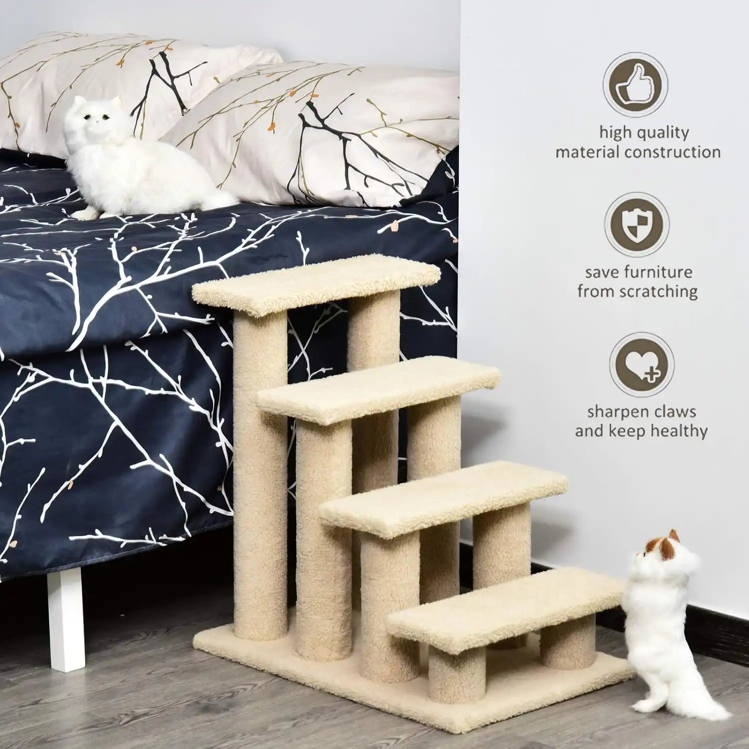 Cat Bed Stairs – Soft 4 Step Pet Stairs for Dog Cat Climb Ladder Plush Steps for Easy Access to Bed and Furniture Pet Products - Tophatter Daily Deals
