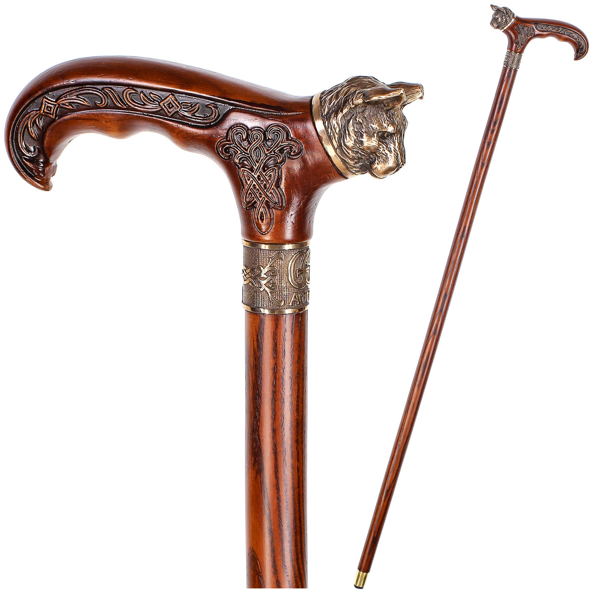 Mystical Cat with Bronze Head: Handcarved Cane with Collar Hand Carved Artisan - Tophatter Daily Deals