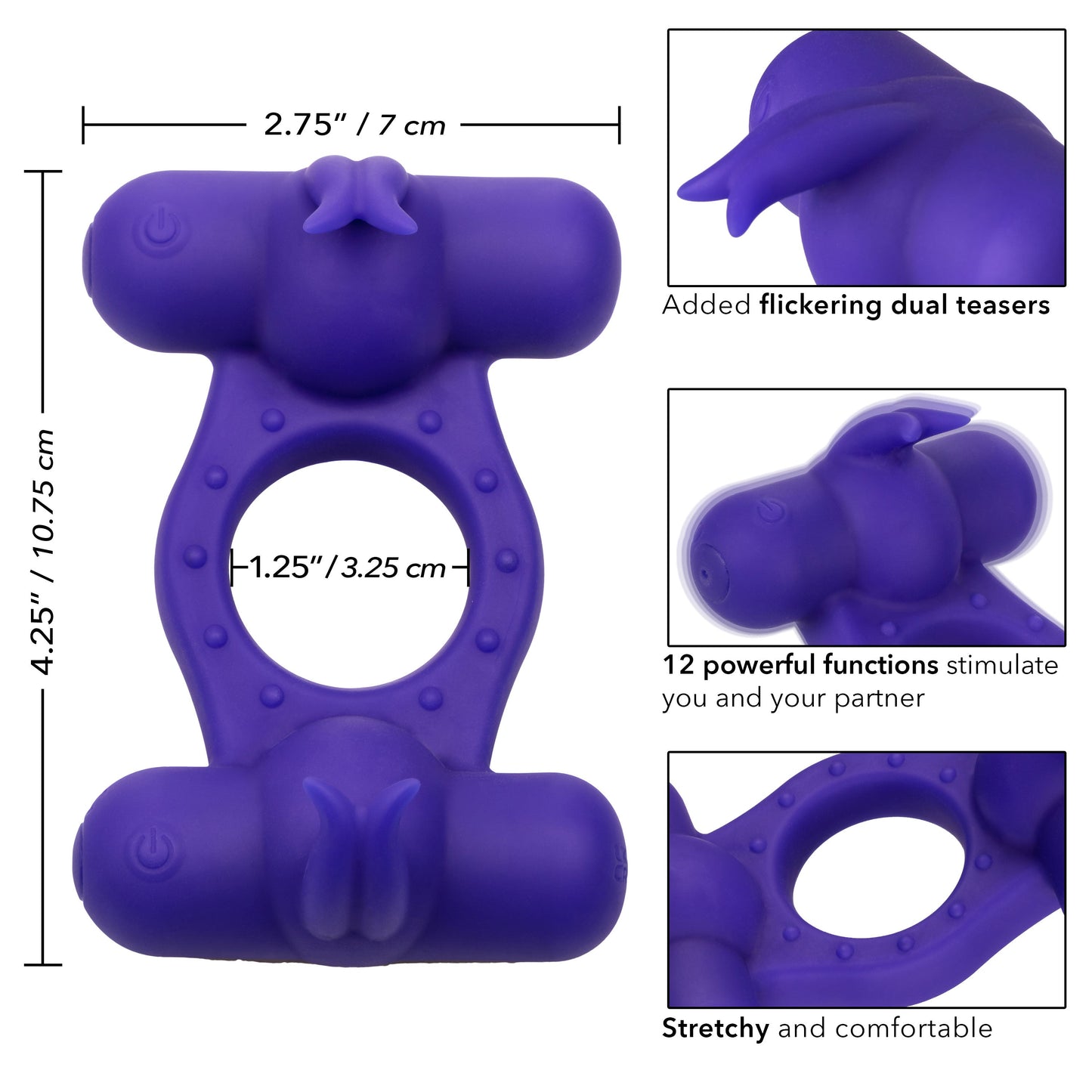 Silicone Triple Orgasm Enhancer in Purple with 12 Vibration Functions and Dual Independent Motors > Cock Ring > Vibrating - Tophatter Daily Deals
