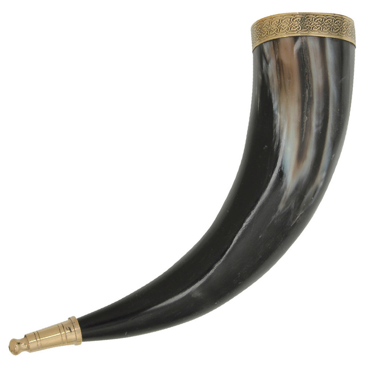 Celtic Elegance Brass Adorned Medieval Drinking Horn with Leather Holder historical period - Tophatter Daily Deals