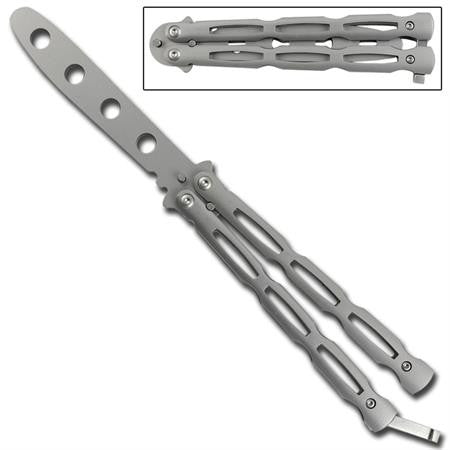 Chainlink Butterfly Knife Training Balisong - Silver, Dull Knife-Balisong - Tophatter Daily Deals