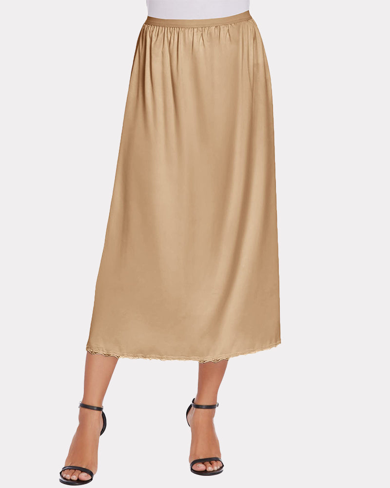 Satin Half Slip Lace Long Underskirt (DE Only) Champagne Lingeries-mini skirts - Tophatter Daily Deals